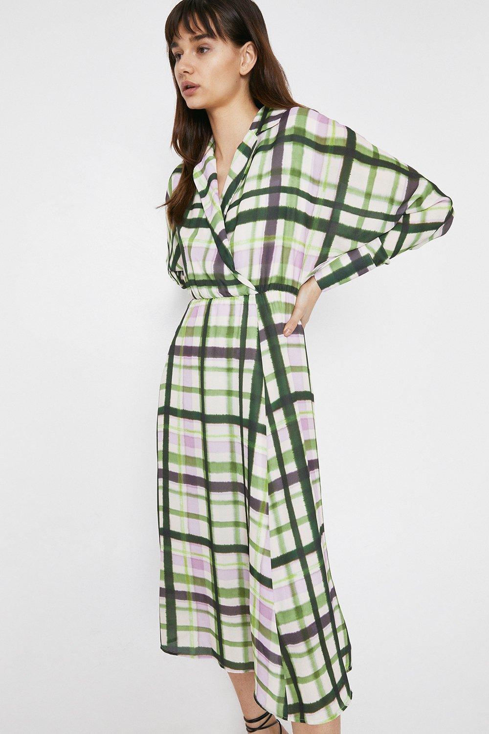 Wrap Dress In Check | Warehouse
